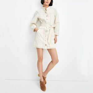 Veronica Beard Basia Denim Mini Dress White Cream Ecru Button Front Size 4